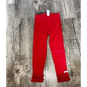 RuffleButts Girls Red Ruffle Ankle Leggings Knit Pants Size 4T Kids Holiday
